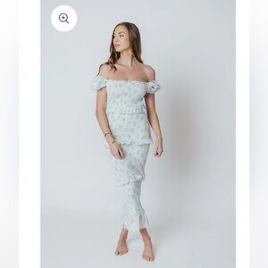 Worth Collective Ada Smocked Dress in Blue Floral - Bump Friendly